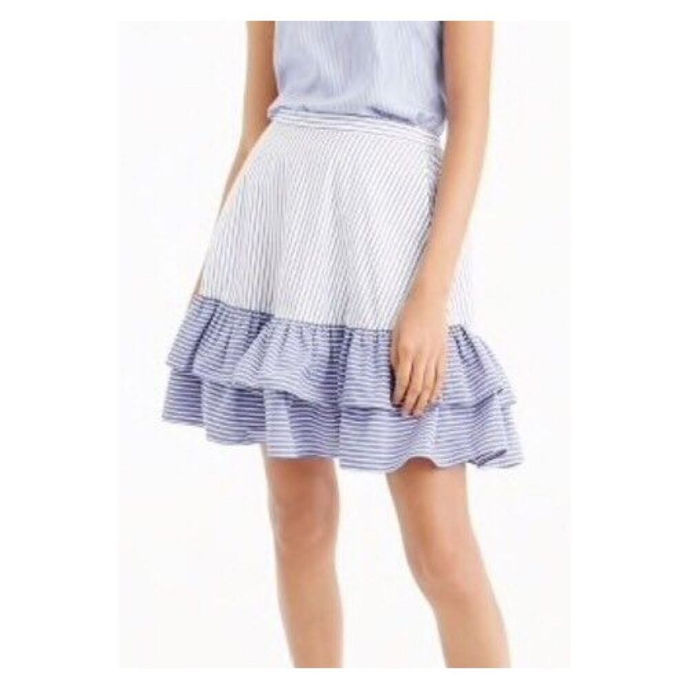 NWT J.Crew Striped Ruffle Pull On Preppy Mini Skirt 00